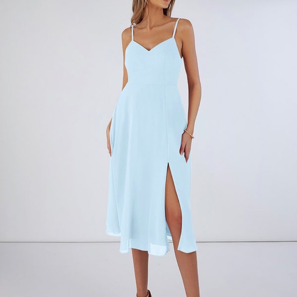 Azazie Dresses & Skirts - Azazie Sky Blue Clarissa Midi Dress